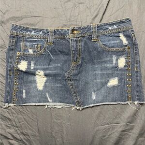 Hang Ten Blue Distressed Denim Mini Skirt with Stud Details